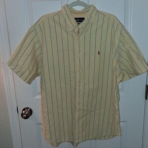 Polo by Ralph Lauren Men's Short Sleeve Yellow Shirt with Blue Stripes In A 2XL.